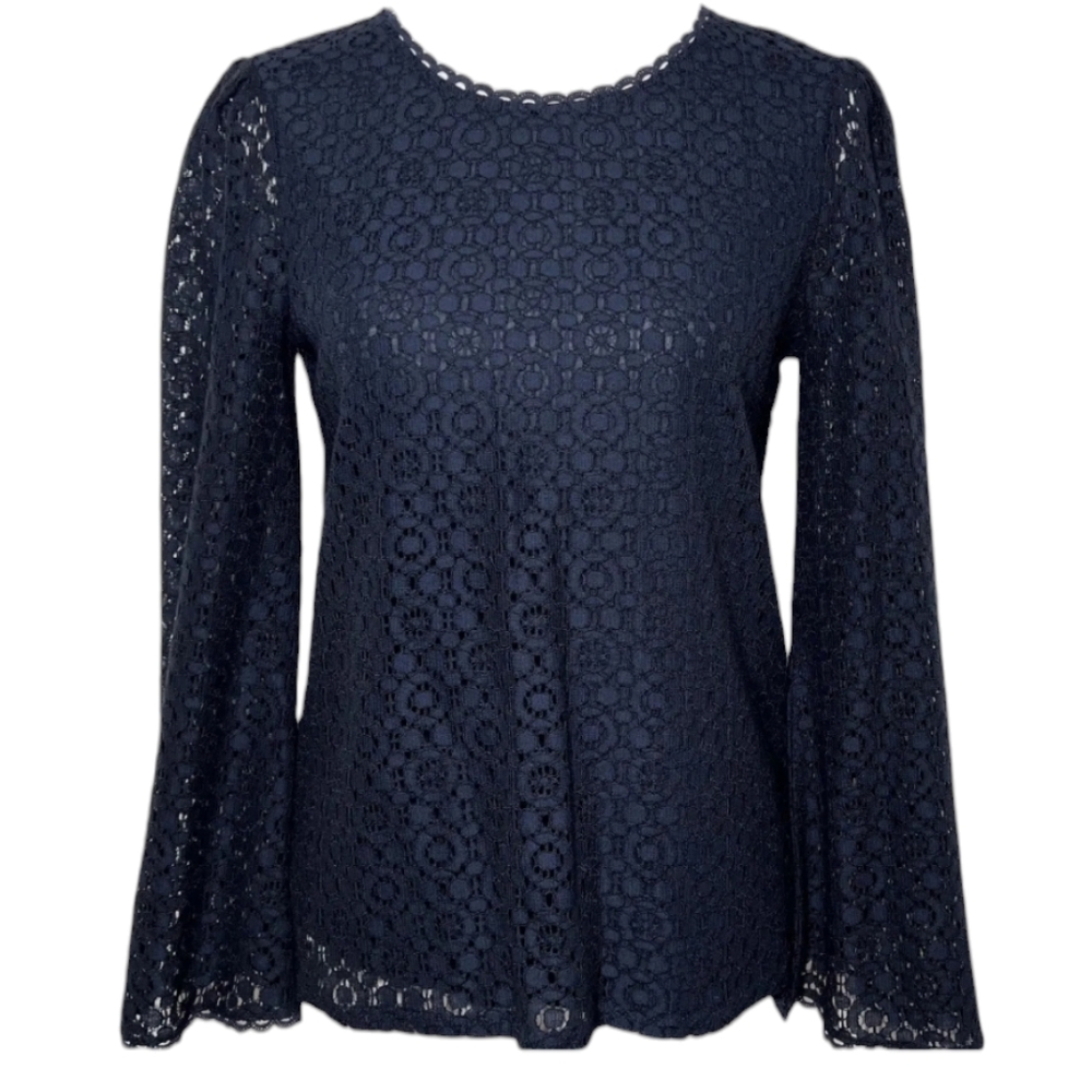 Banana Republic Crochet Eyelet Long Sleeve Navy Blue Blouse Women’s Size Small
